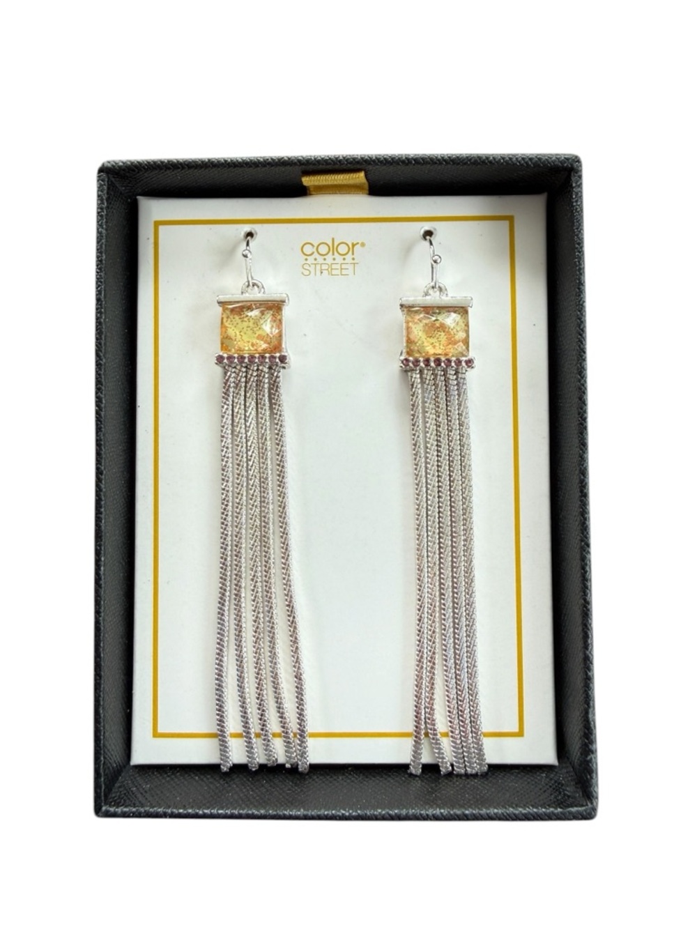 Color Street Silver Tassel Earrings Rhinestone Dangle Statement Earrings NIB